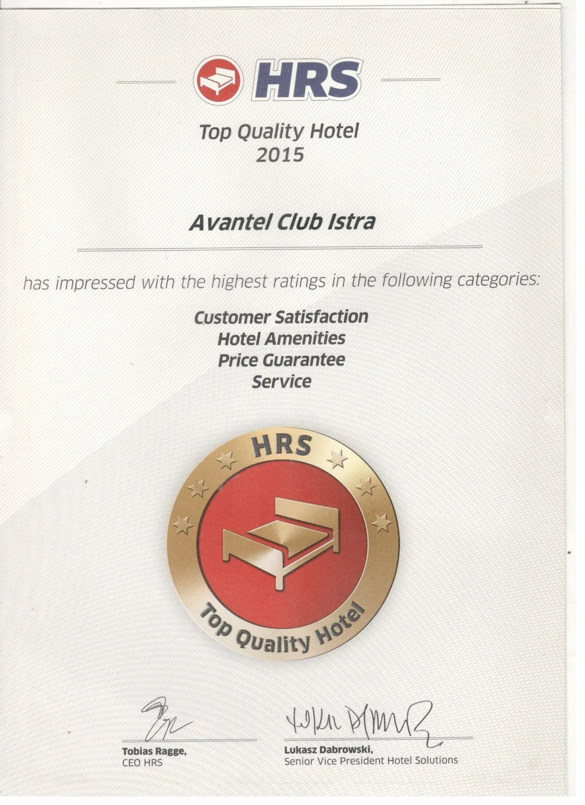 HRS, Top Quality Hotel 2015